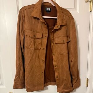 FRYE Men's Suede Shirt Jacket in Cognac
